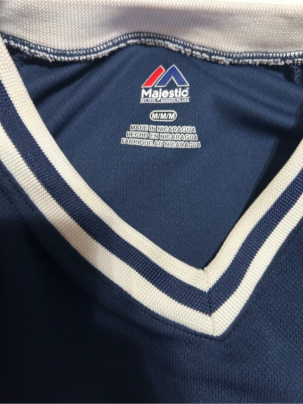 Majestic Men's Navy V-Neck Jersey  with White Stripe Trim